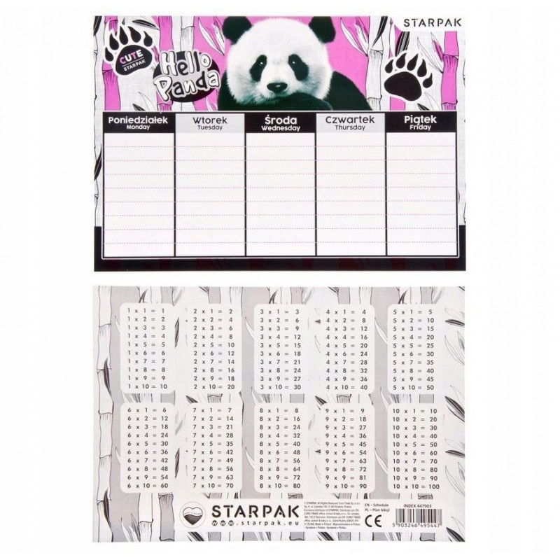 PLAN LEKCJI +TABL. MNOŻENIA A5 PANDA