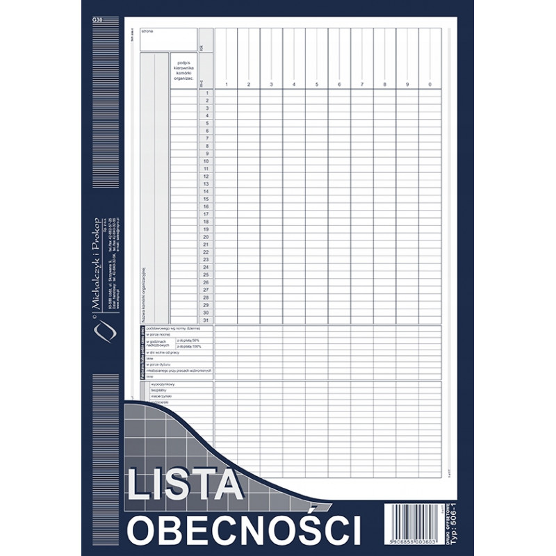 DRUK LISTA OBECNOŚCI A4 MP