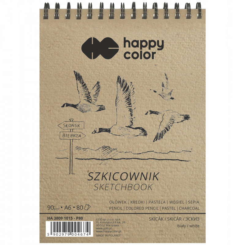 SZKICOWNIK NA SPIRALI A6/80 PTAKI 90G HAPPY