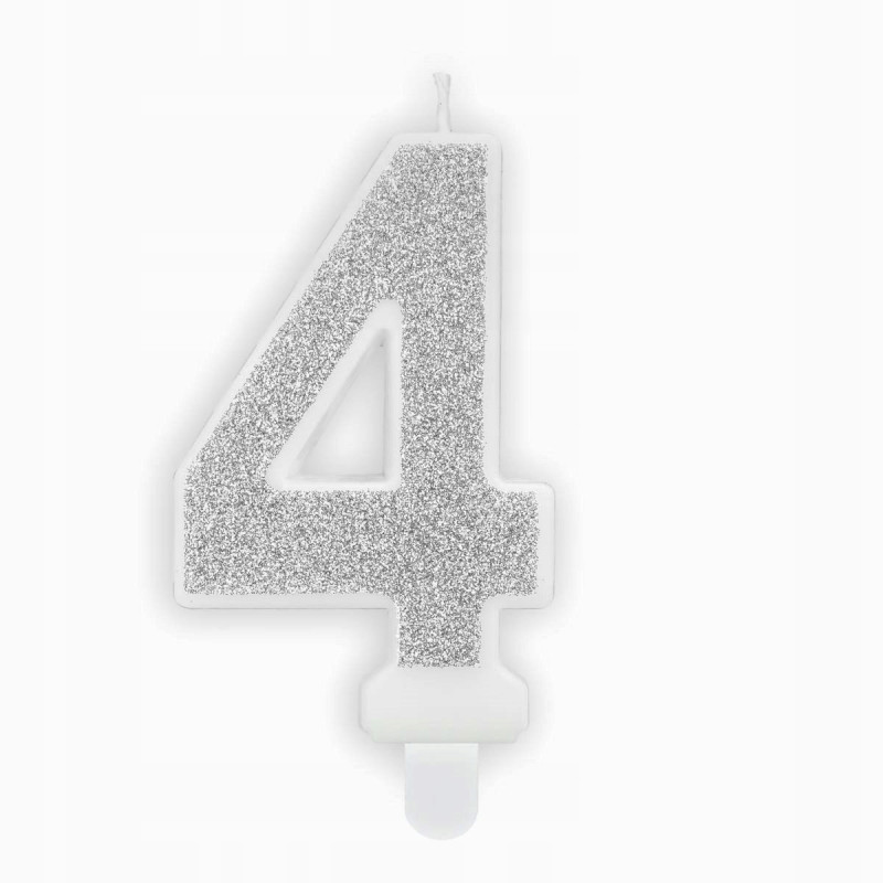 ŚWIECZKA URODZINOWA CYFERKA 4 SREBRNA 7CM