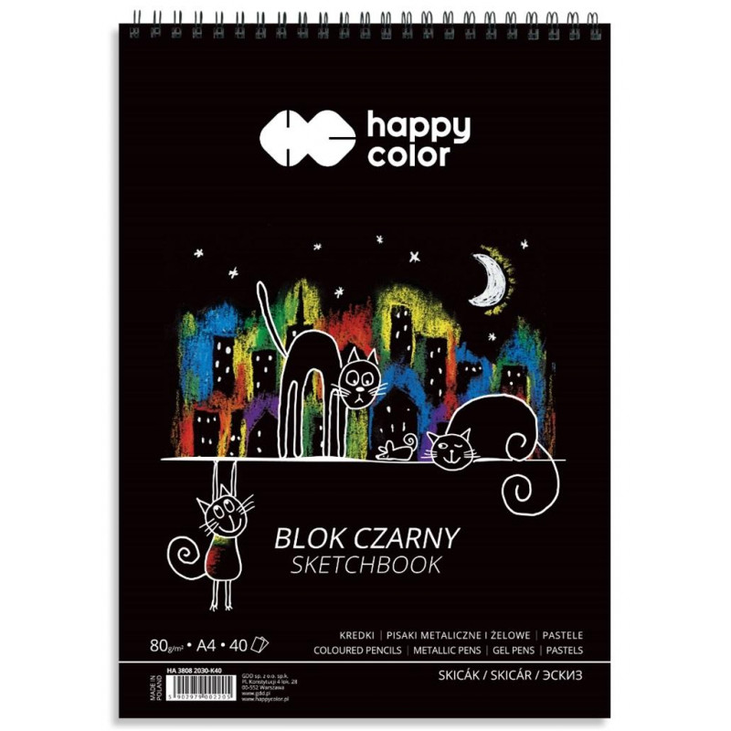 BLOK CZARNY NA SPIRALI KOTY A4 80G HAPPY