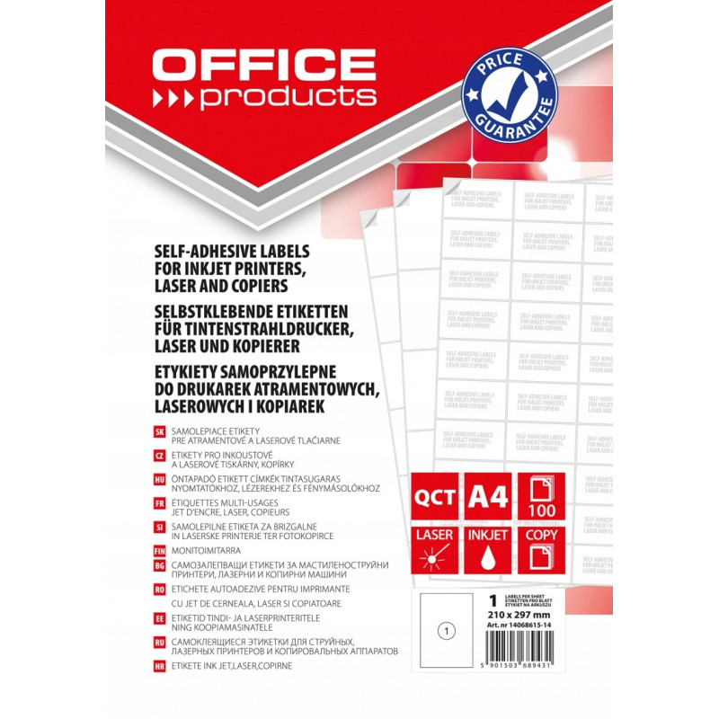 ETYKIETY SAMOPRZYLEPNE 210X297 100ARK OFFICE