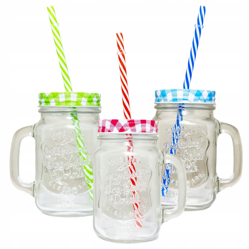 KUBEK SZKLANY 450ML + SŁOMKA