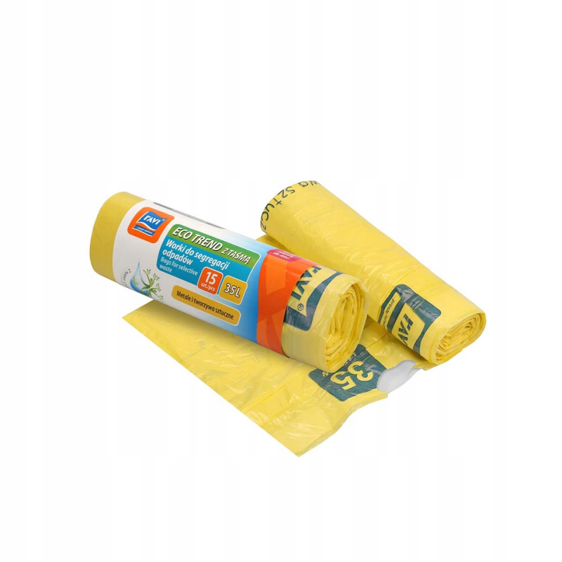 WORKI ECO Z TAŚMĄ 35L 15 SZT ŻÓŁTE