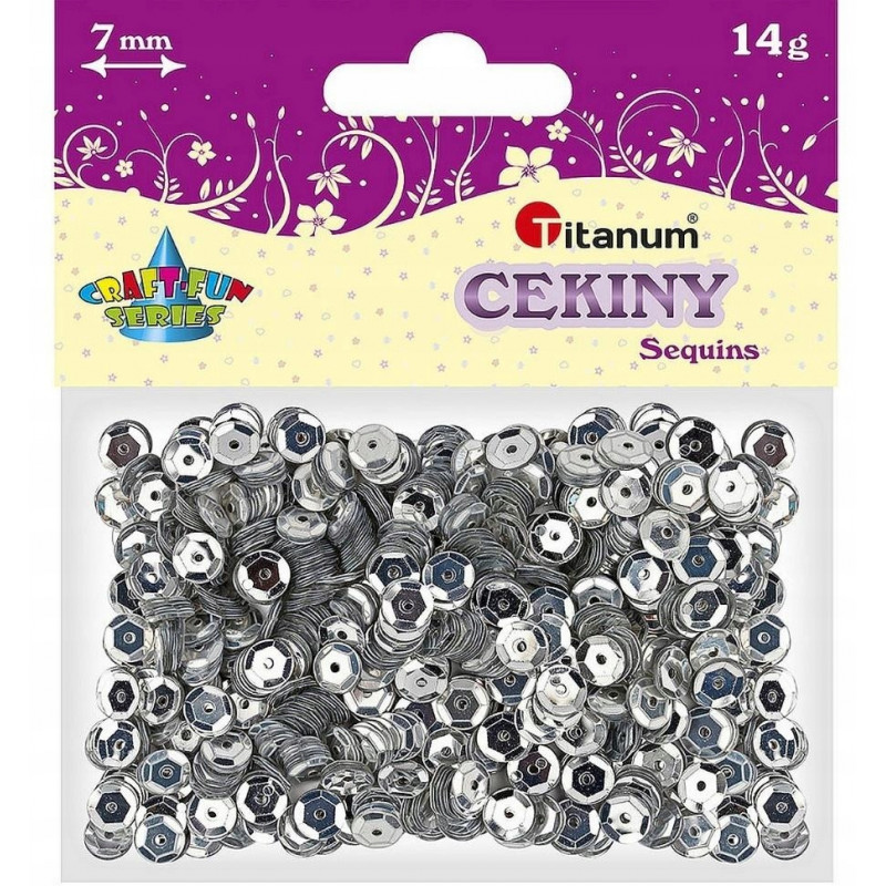 CEKINY 7MM SREBRNE OKRĄGŁE 14G