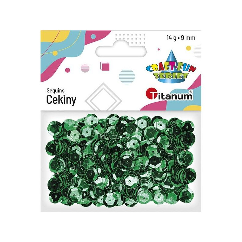 CEKINY ZIELONE 9MM OKR. METALICZNE 14G TITANUM