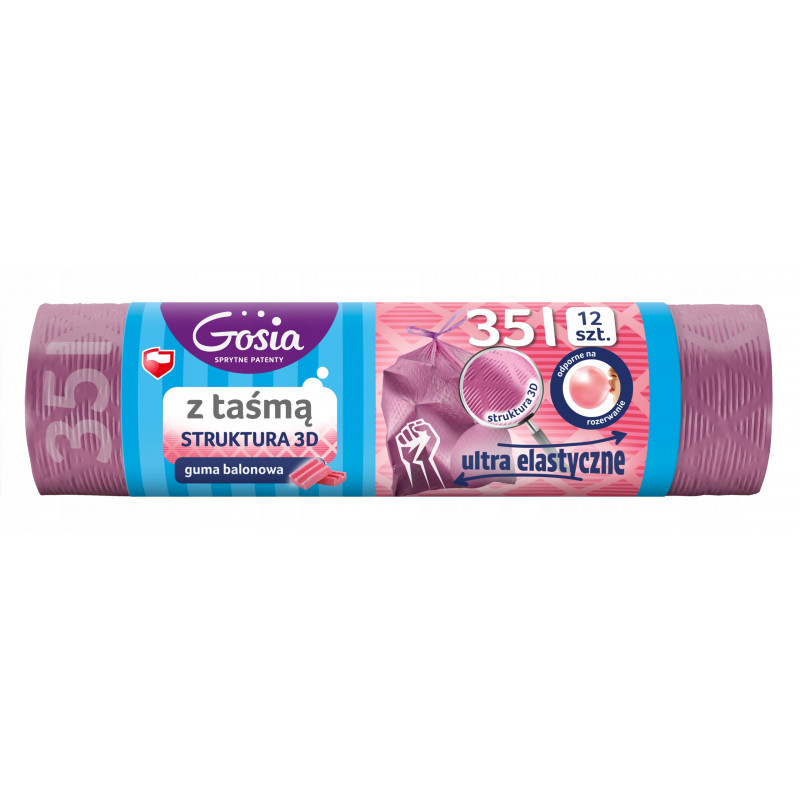 WORKI NA SMIECI Z TASMA MOLETOWANE 35L ROZOWE ZAPACH