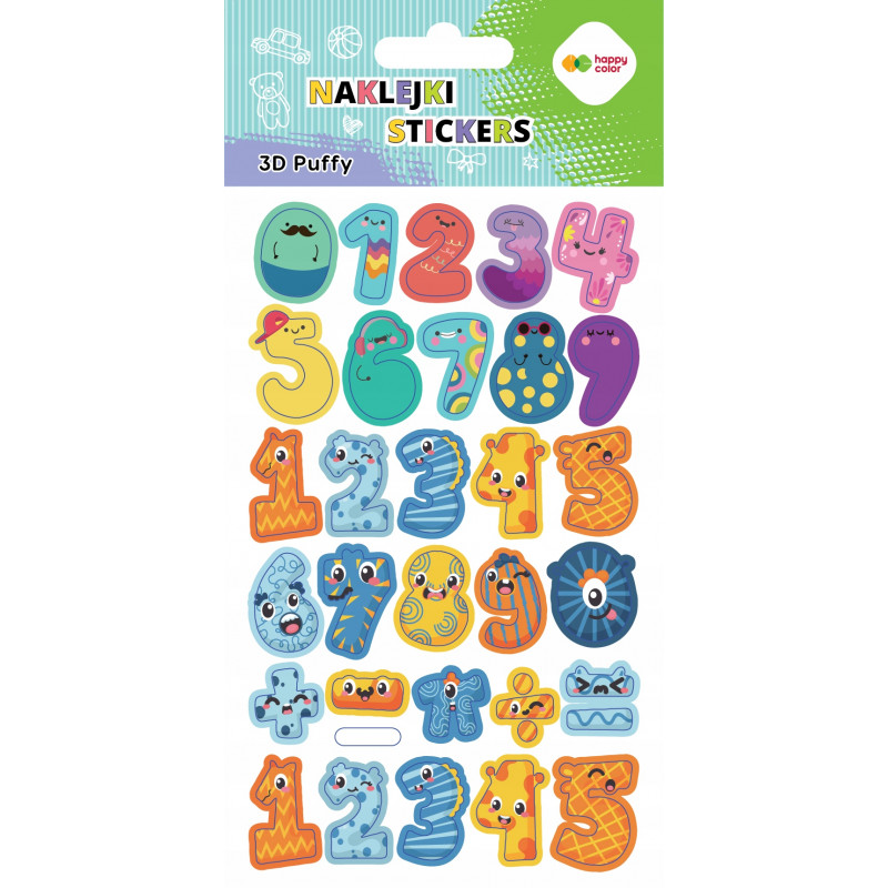 NAKLEJKI 3D PUFFY- NUMBERS 10X20CM HAPPY COLOR