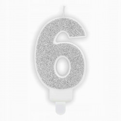 ŚWIECZKA URODZINOWA CYFERKA 6 SREBRNA 7CM