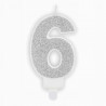 ŚWIECZKA URODZINOWA CYFERKA 6 SREBRNA 7CM