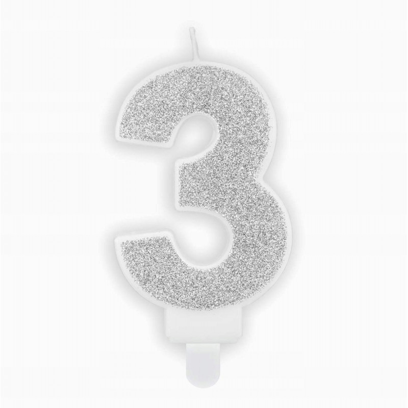 ŚWIECZKA URODZINOWA CYFERKA SREBRNA 7CM