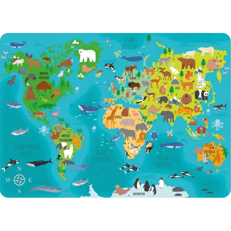 MATA NA STÓŁ PP 290X400 MAPA SWIATA ZWIERZETA