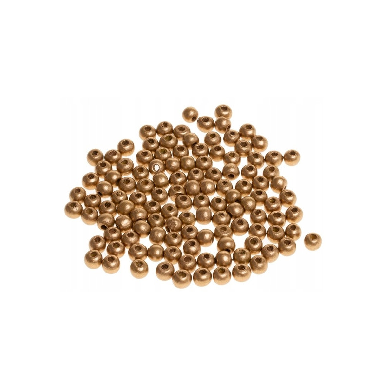 KORALIKI DREWNO 8MM ZŁOTE BREWIS