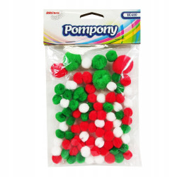 POMPONY MIX BIALE CZERWONE...