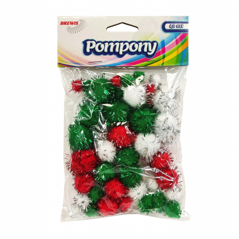 POMPONY METALIZOWANE  BIALE CZERWONE ZIELONE BREWIS