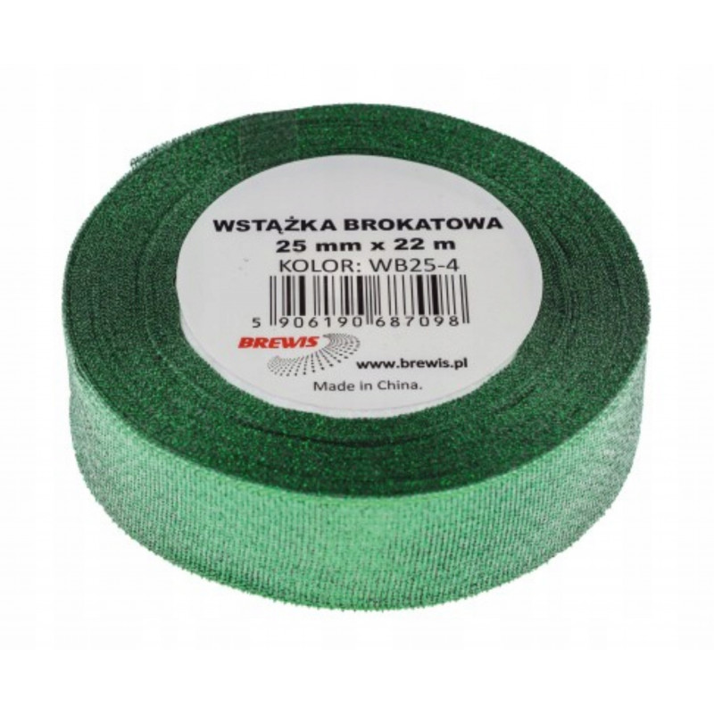 WSTĄZKA BROKAT 25MMX22M ZIELONA