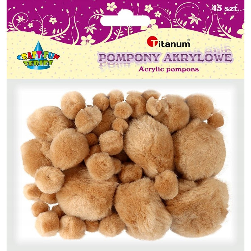 POMPONY BEZOWE AKRYLOWE MIX 45SZT