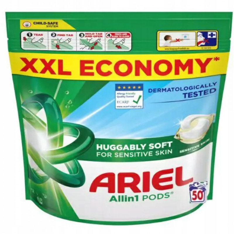 KAPSUŁKI DO PRANIA ARIEL 50SZT ALL IN 1 SENSITIVE