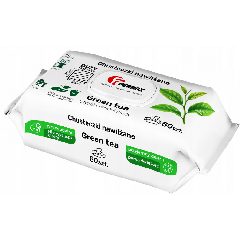 ŚCIERECZKI NAWILŻANE FERROX 80SZT GREEN TEA