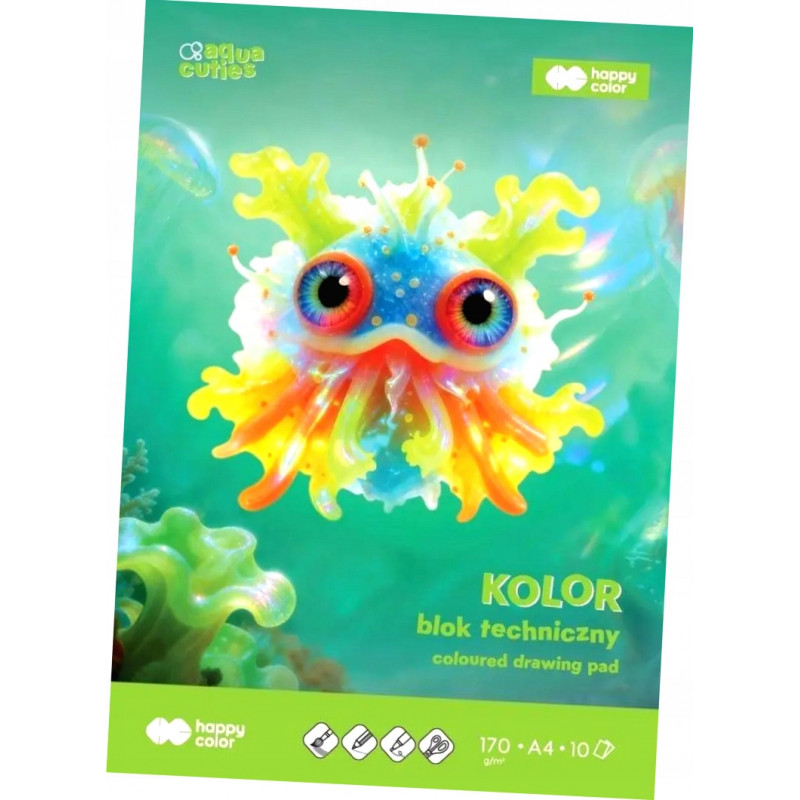 Blok techniczny kolor, Aqua Cuties, 170 g/m2, A4, 10 ark., Happy Color