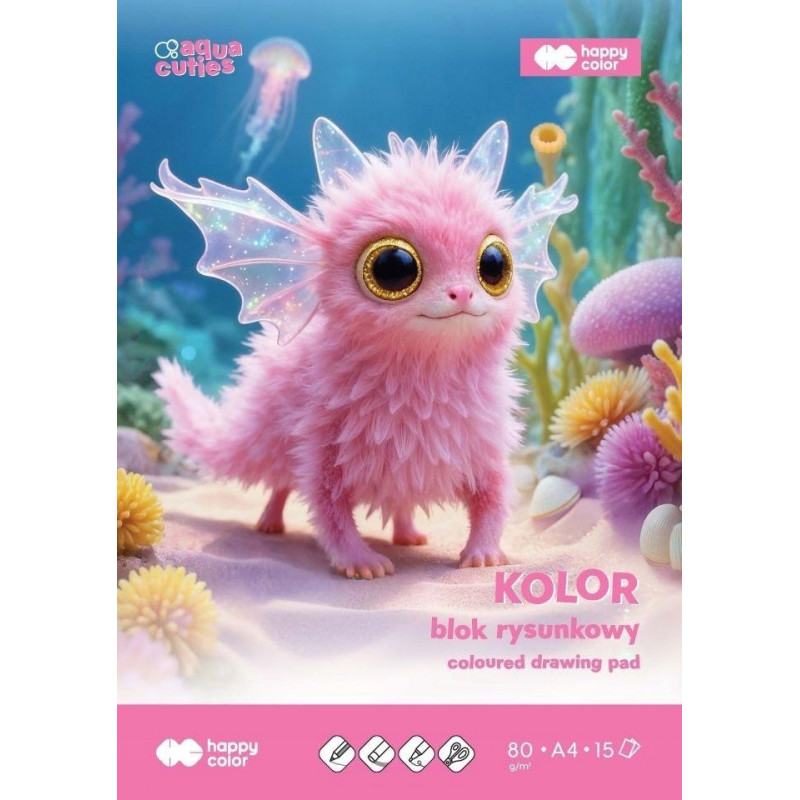 Blok rysunkowy kolor Aqua Cuties, 80 g/m2, A4, 15 ark., Happy Color