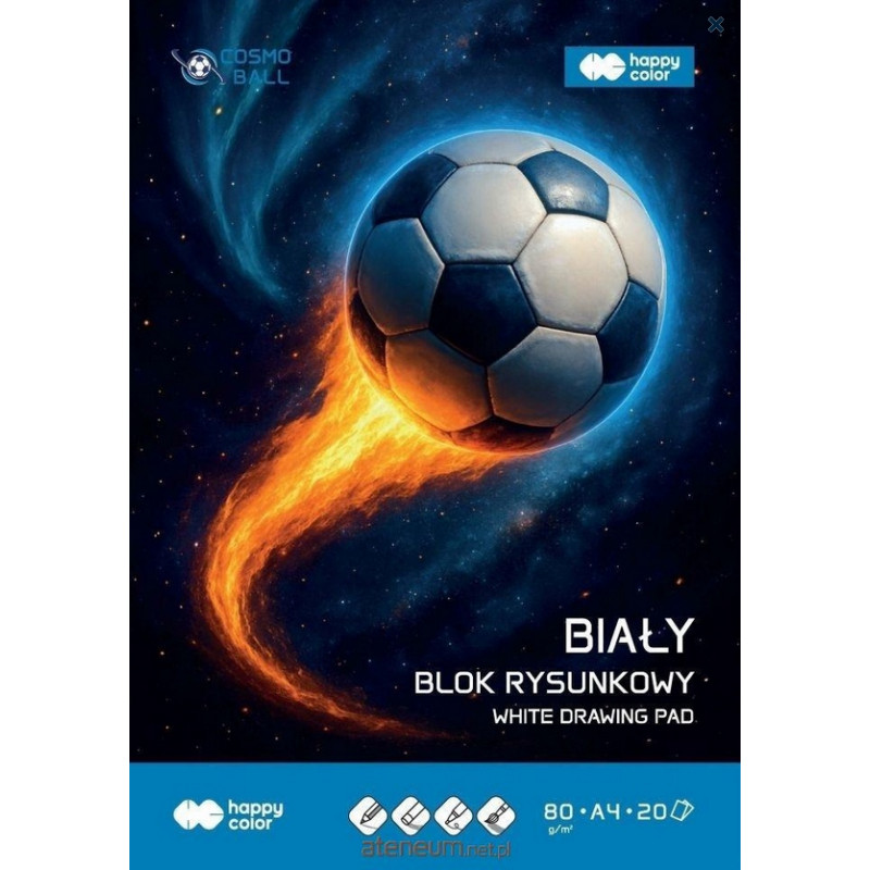 Blok rysunkowy, biały, Cosmo Ball, 80 g/m2, A4, 20 ark., Happy Color