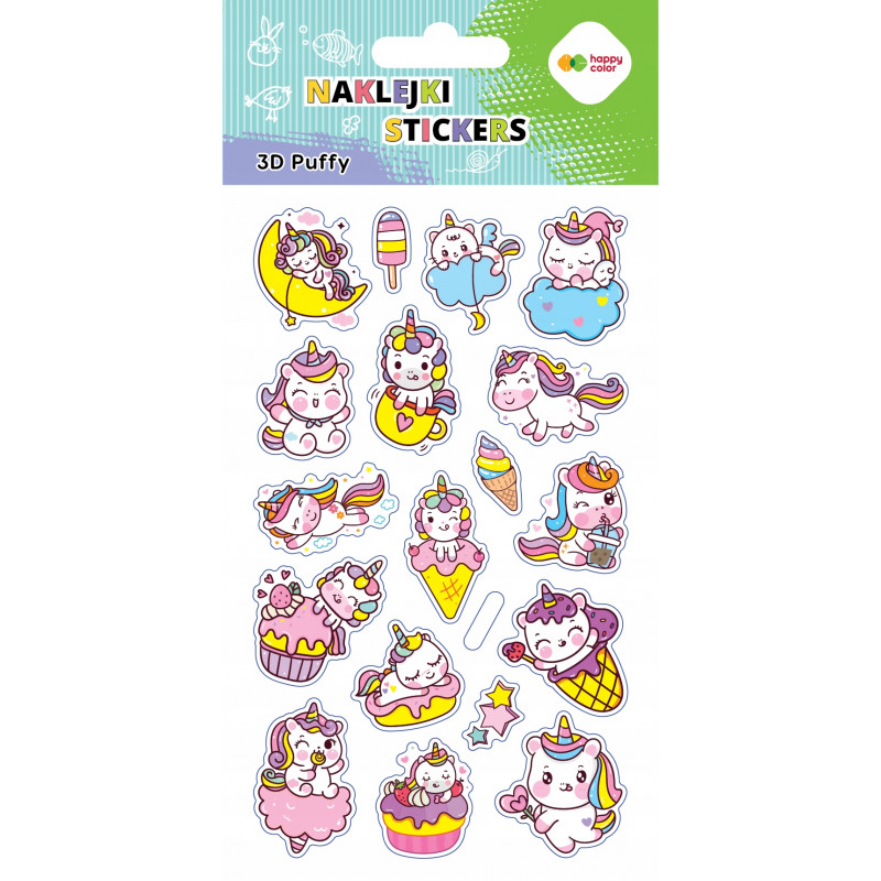 NAKLEJKI 3D PUFFY-UNICORNS,10x20cm, HAPPY COLOR