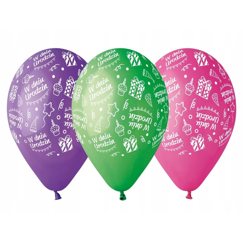 BALON DEKOR NADR W DNIU URODZIN 12" MIX OP5SZT