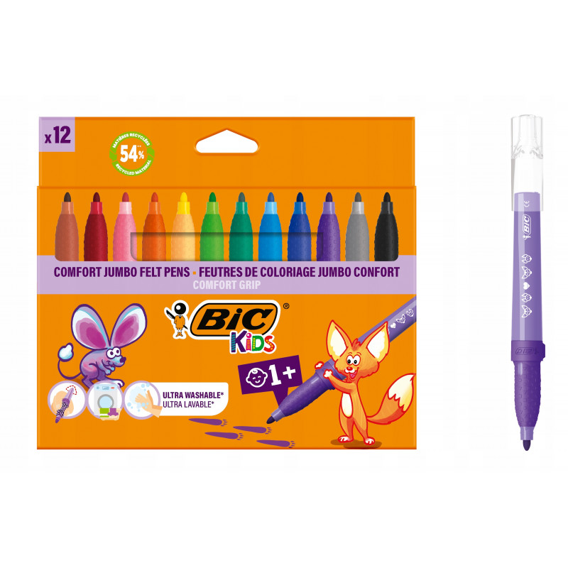 FLAMASTRY 12 KOL KIDS COMFORT GRIP JUMBO BIC /24/