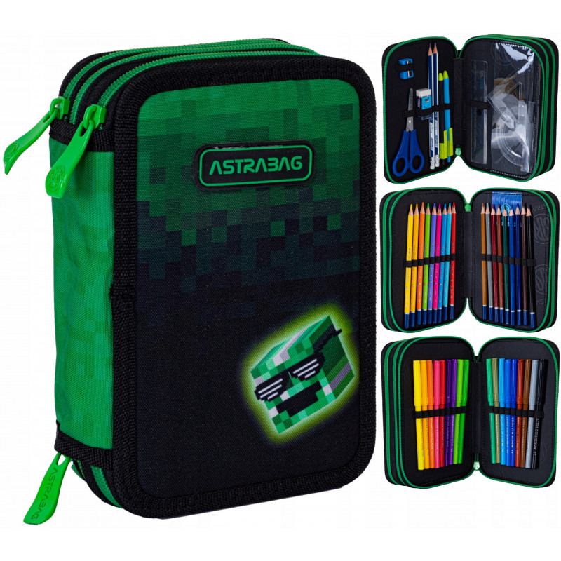 Piórnik JUMBO potrójny z wyposażeniem ASTRABAG PIXEL HERO, AC31