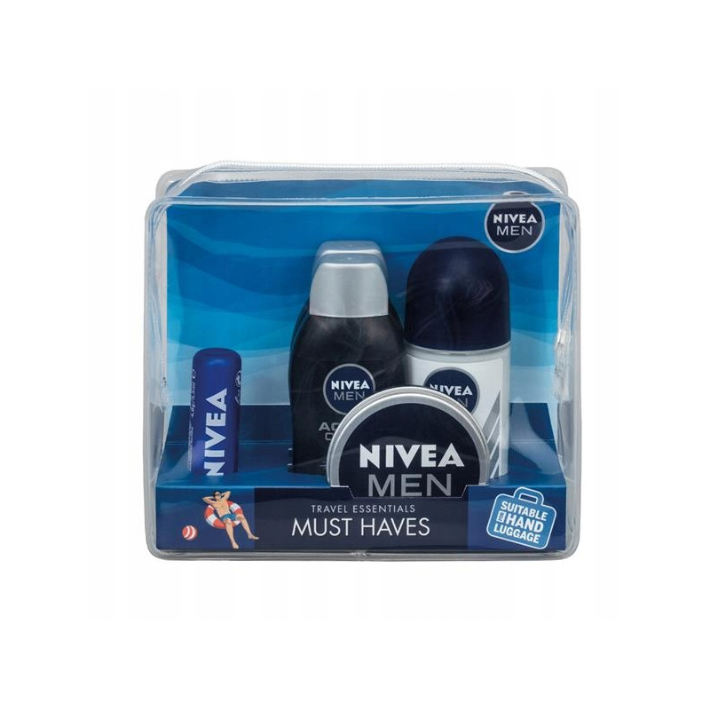 NIVEA ZESTAW MEN TRAVEL KOSMETYCZKA /SHOWER GEL 2x50ml+ROLL 50ml+CREAM 30ml+LIP BALM 4,8g//8/