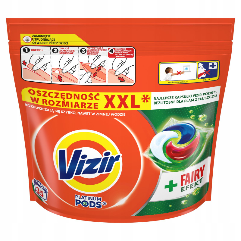 Vizir Kapsułki do prania 35Prań 857,5g Platinum Pods Fairy Efekt Original